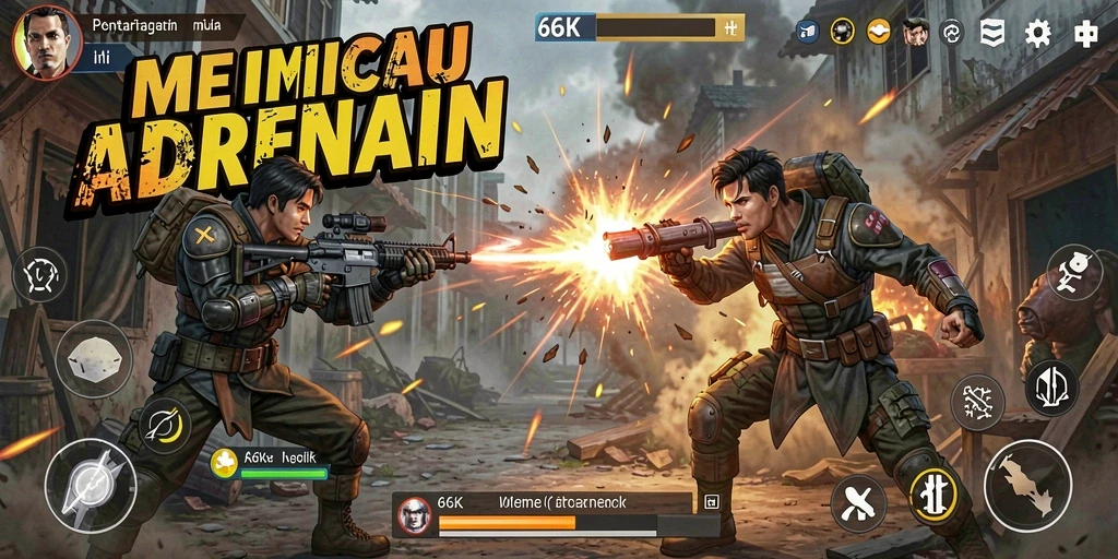 Screenshot gameplay 66K menunjukkan aksi pertarungan yang mendebarkan.