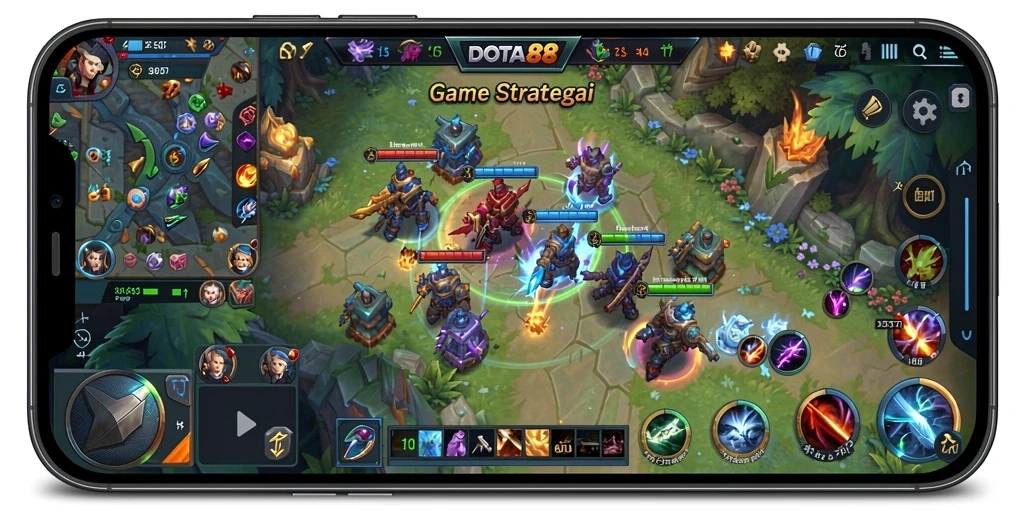 Screenshot DOTA88 menampilkan aksi strategis dalam pertarungan tim.