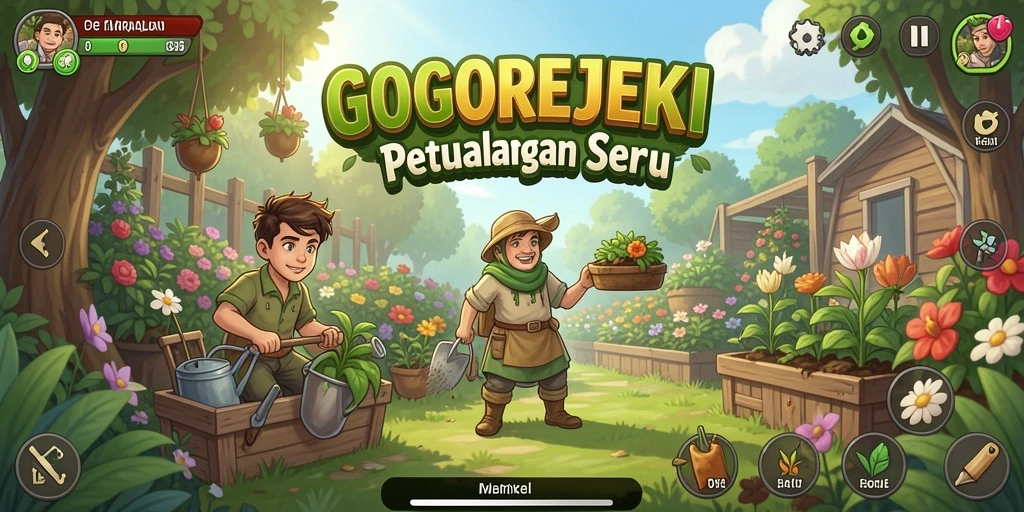 Tangkapan layar GOGOREJEKI menampilkan pengalaman berkebun yang imersif dan memikat.