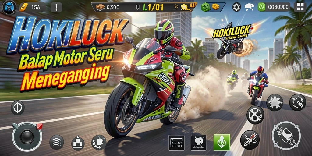 Gameplay seru HOKILUCK dengan motor balap yang menakjubkan.