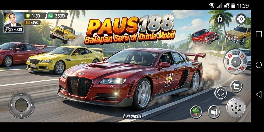 Gameplay balapan mobil yang intens dan mendebarkan.