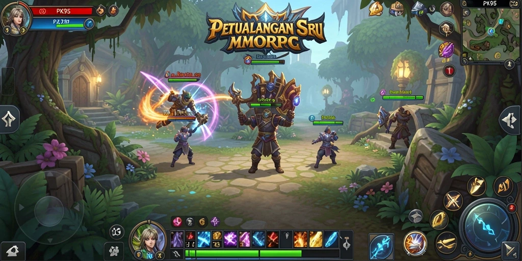 Screenshot gameplay PK95 memperlihatkan pertempuran epik dalam dunia MMORPG.
